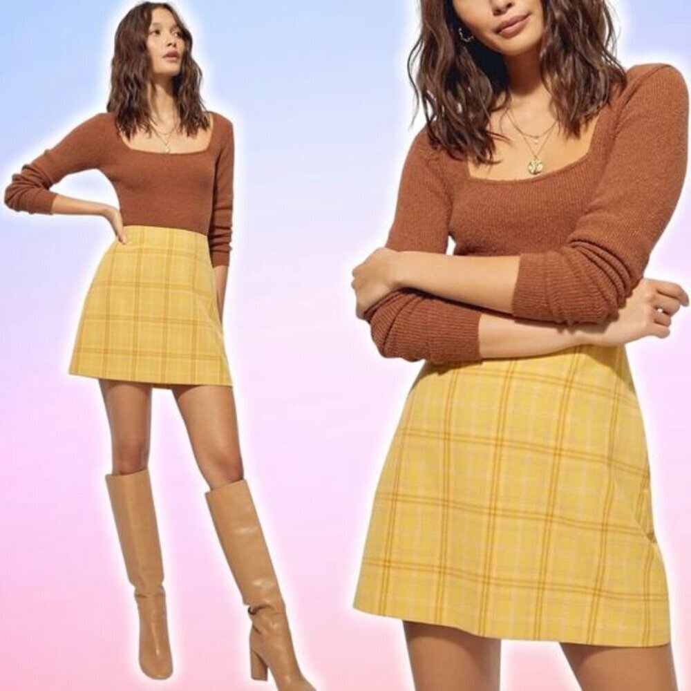 WILFRED Aritzia Renee Plaid Mini Skirt Sz 00 Yellow